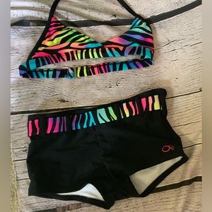 5/$20 Kids Girls OP Zebra Striped Bikini Short Set Size XS (4-5)